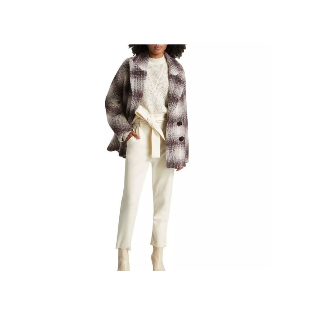 NWT Veronica Beard Double-Breasted Plaid Pea Coat - Picture 5 of 9
